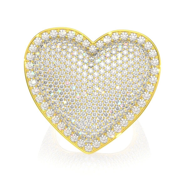 Icebox - Bubbly Heart Signet Diamond Ring 14k Solid Gold 6.75ctw
