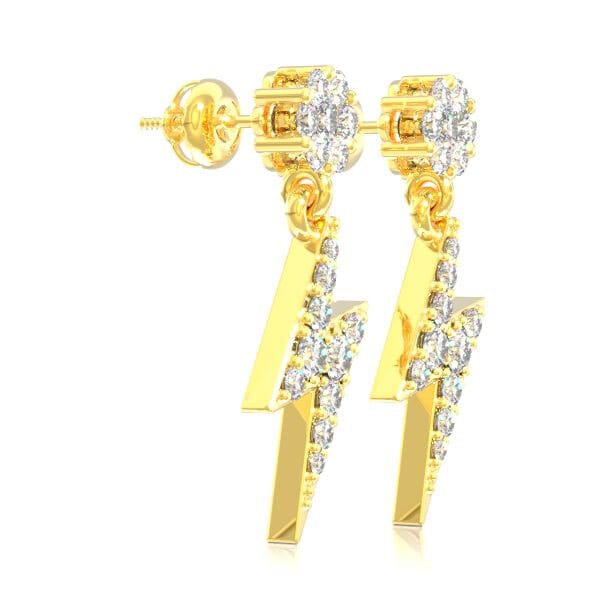 Diamond Lightning Bolt 14K Yellow Gold top Single Earring Stud