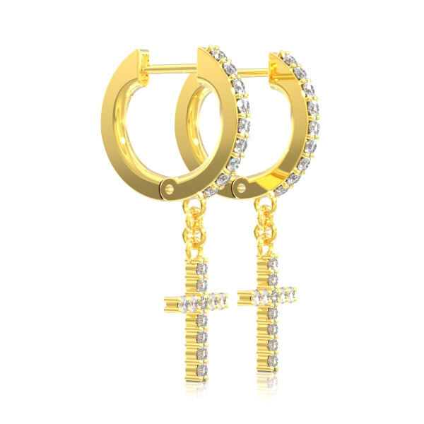 Icebox Cross Dangling Hoop Diamond Earrings 14k Solid Gold