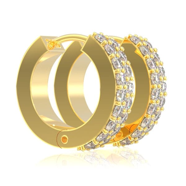 Round Cut Diamond 14K Yellow Gold Finnish over Sterling 925 Double Row outlet Hoop Earrings