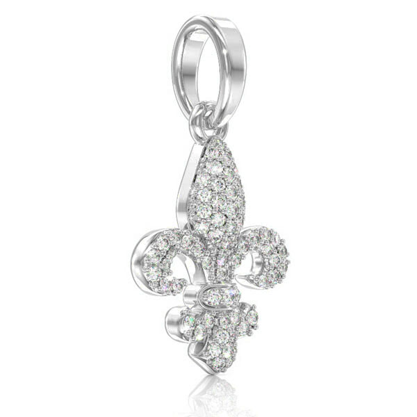 Jewel Zone Diamond Fleur-de-Lis Pendant – 10K Solid White Gold, 1/5 Carat Total Weight (I2-I3 Clarity) - View #9