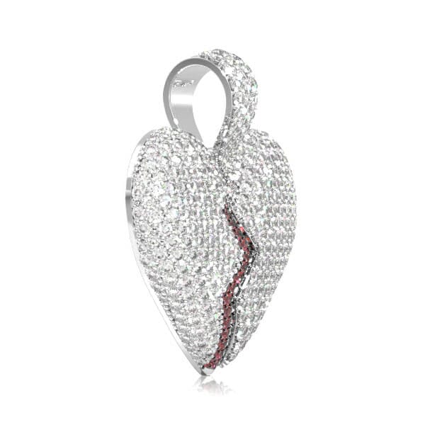 Icebox Broken Heart Ruby Diamond Pendant 14k Solid Gold 4.00ctw